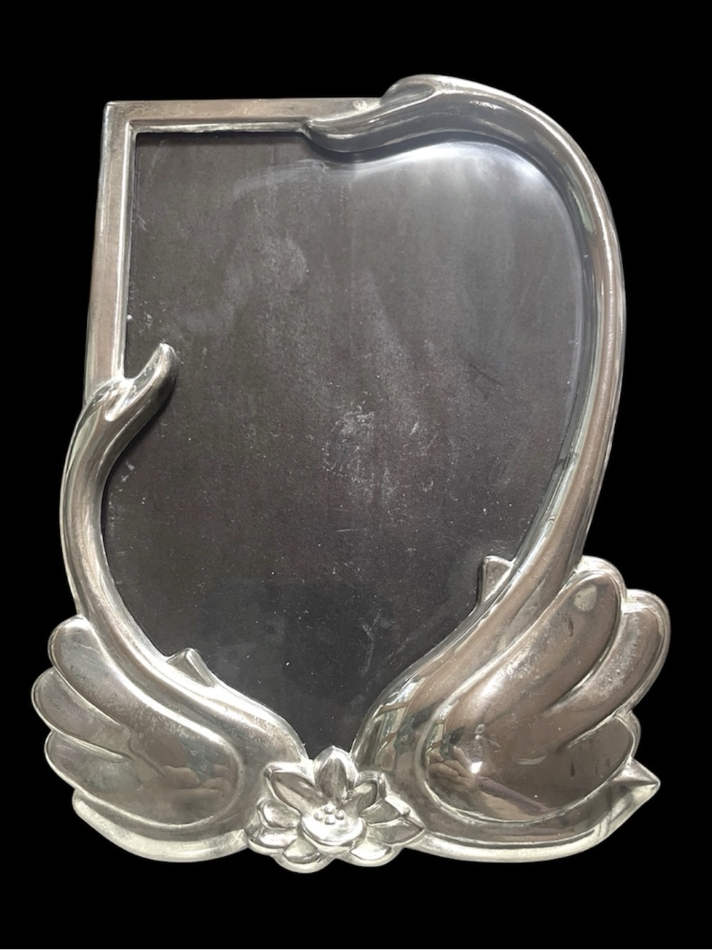 Vintage Mom  (or Dad) & Baby Swan Silver Plated Picture Frame 5”x6” Water Lily